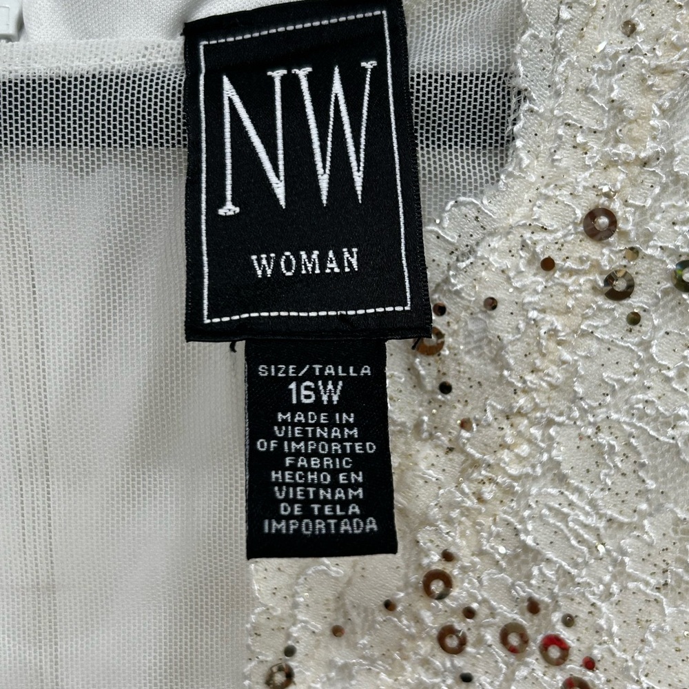 Nightway Women's Sequined Glitter Lace- Ivory - Picture 7 of 8
